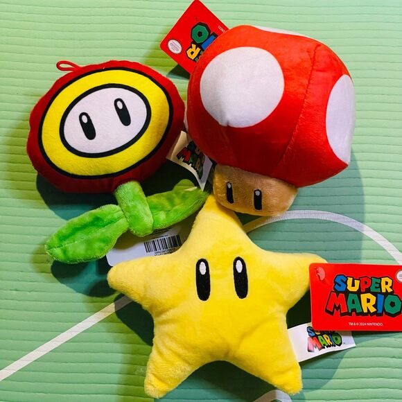 Nintendo Other - NWT Nintendo Licensed Super Mario Set of 3: Fire flower, Super Star & Mushroom